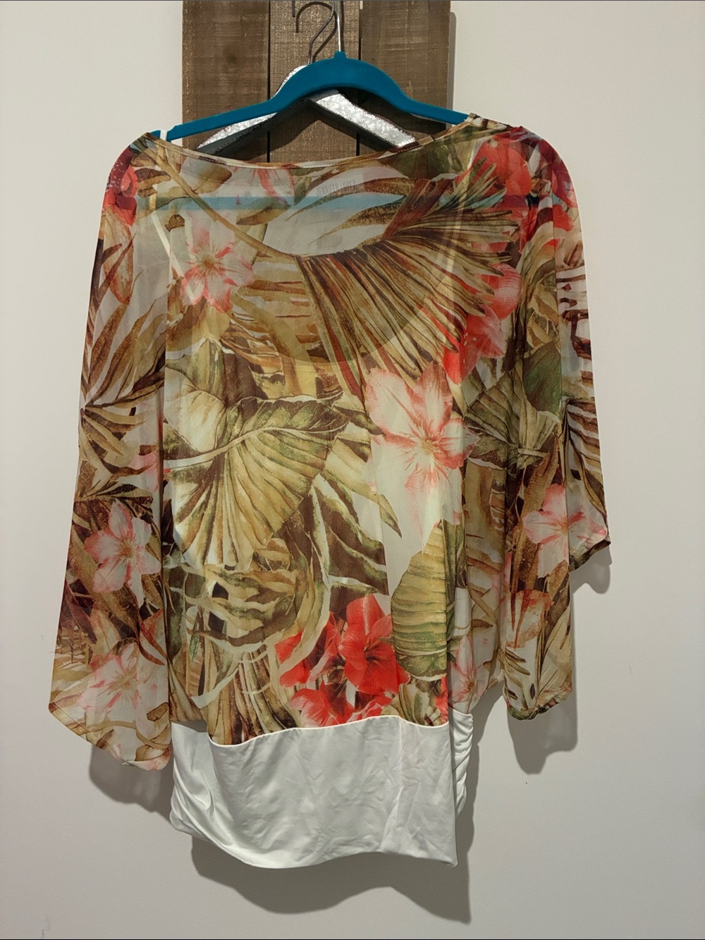 Jennifer Lopez Tropical Floral Sheer Tunic in White, Green, Red